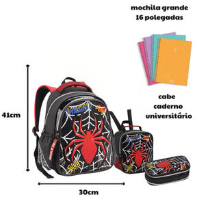 Kit Escolar Infantil Spider Man 2026 - Mochila + Lancheira + Estojo