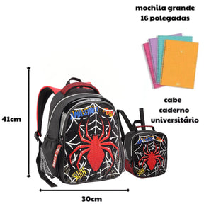 Kit Escolar Infantil Spider Man 2026 - Mochila + Lancheira + Estojo