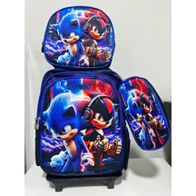 Mochila Escolar Infantil Sonic com Lancheira e Estojo – Kit 3 Peças 3D