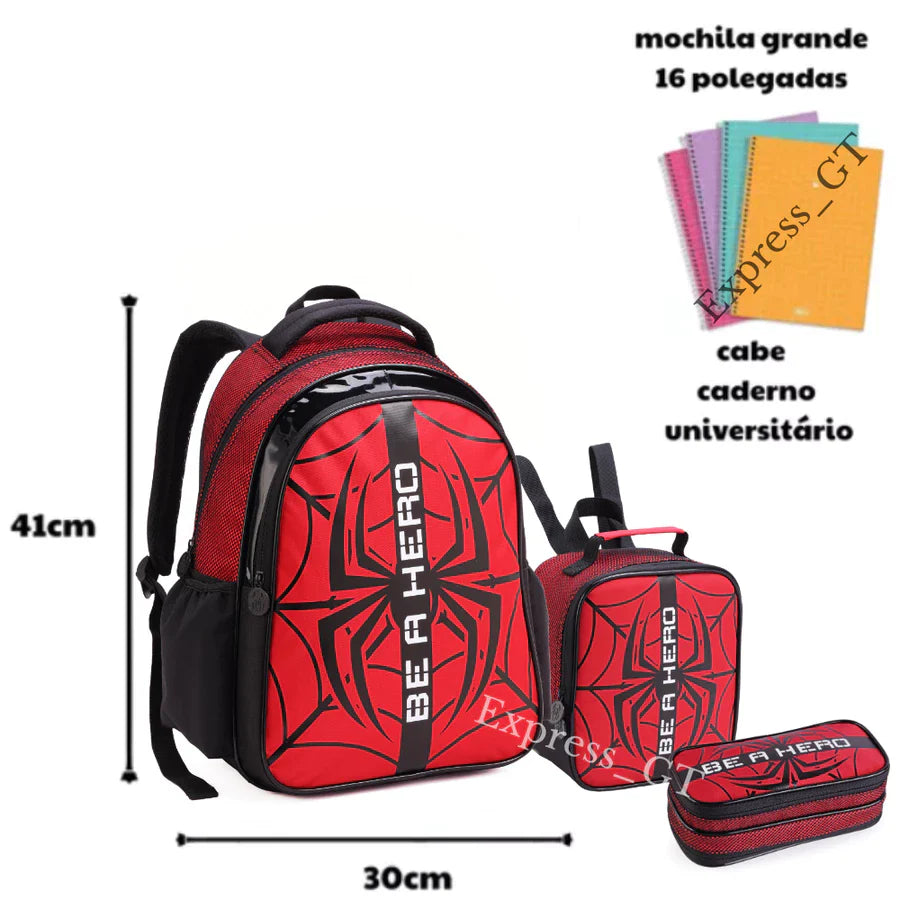 Kit Escolar Infantil Spider Man 2026 - Mochila + Lancheira + Estojo