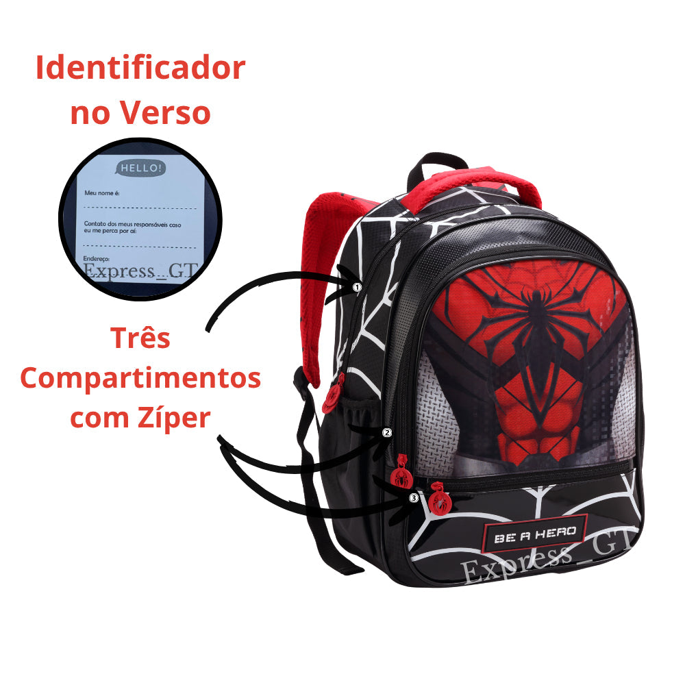 Kit Escolar Infantil Spider Man 2026 - Mochila + Lancheira + Estojo