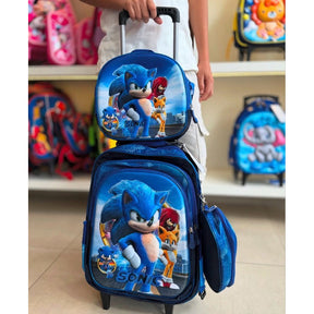 Mochila Escolar Infantil Sonic com Lancheira e Estojo – Kit 3 Peças 3D
