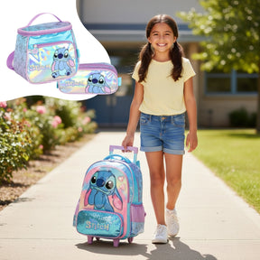 Kit Escolar Disney Stitch Original com Mochila de Rodinhas, Lancheira e Estojo