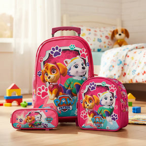 Kit Escolar Patrulha Canina Infantil com Mochila de Rodinhas, Lancheira e Estojo