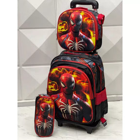 Kit Escolar Homem-Aranha com Mochila com e sem Rodinhas + Lancheira + Estojo