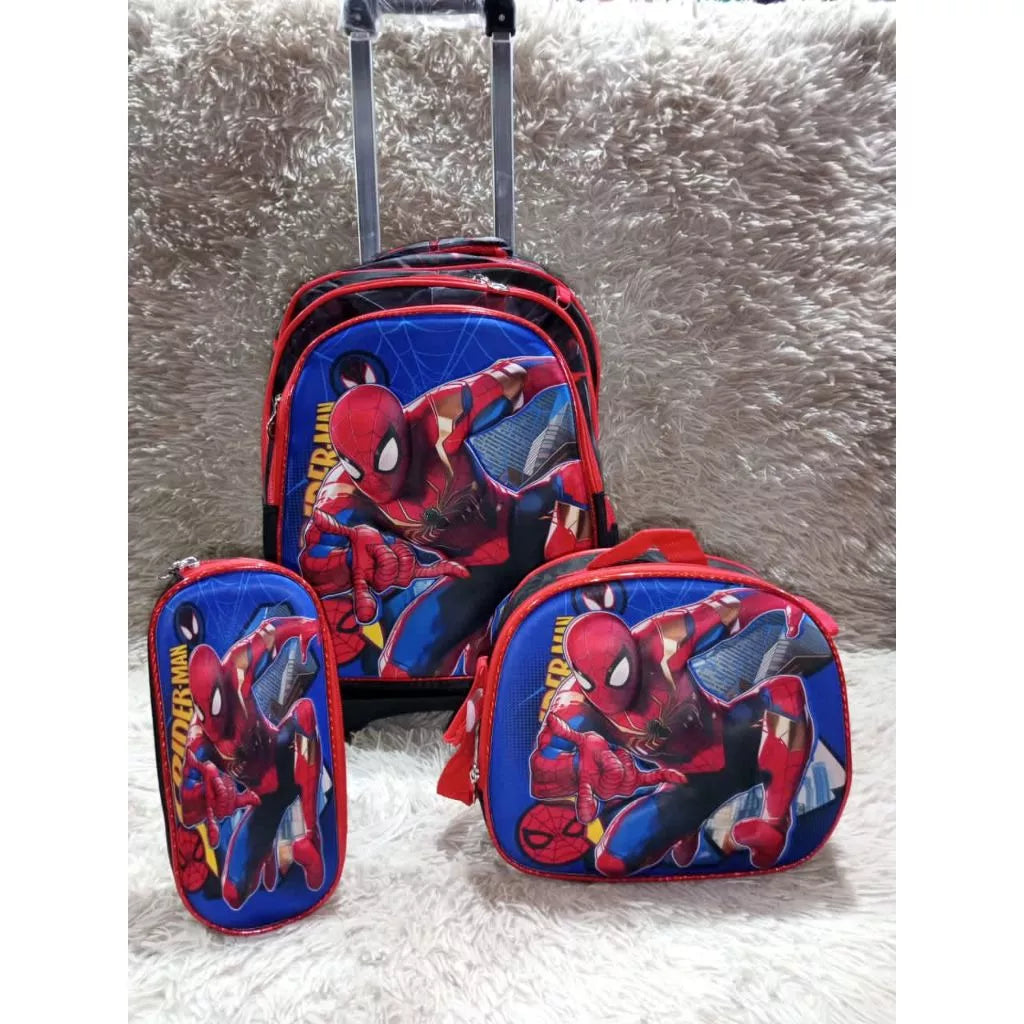 Kit Escolar Homem-Aranha com Mochila com e sem Rodinhas + Lancheira + Estojo
