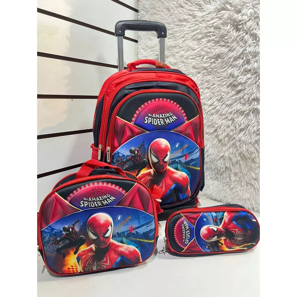 Kit Escolar Homem-Aranha com Mochila com e sem Rodinhas + Lancheira + Estojo