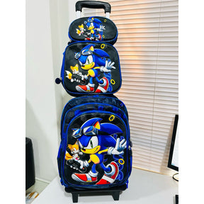 Mochila Escolar Infantil Sonic com Lancheira e Estojo – Kit 3 Peças 3D