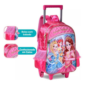 Kit Escolar Princesas Infantil com Mochila de Rodinhas, Lancheira e Estojo + BRINDE 24 Lápis da Mapped