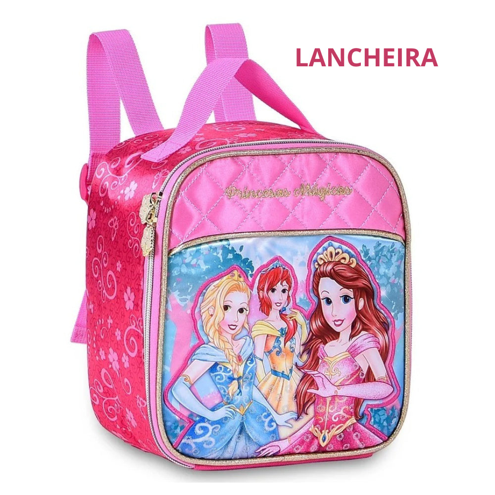 Kit Escolar Princesas Infantil com Mochila de Rodinhas, Lancheira e Estojo + BRINDE 24 Lápis da Mapped