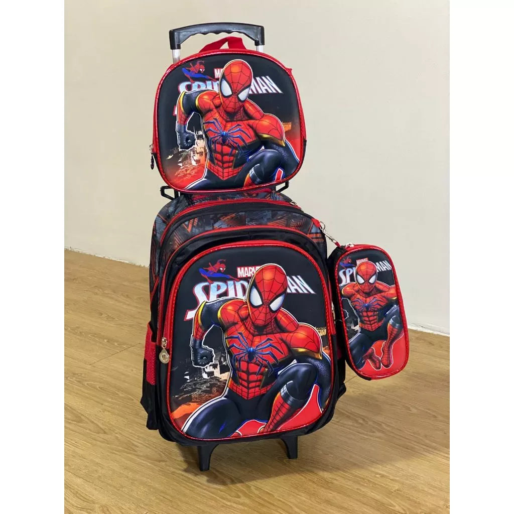 Kit Escolar Homem-Aranha com Mochila com e sem Rodinhas + Lancheira + Estojo