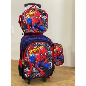 Kit Escolar Homem-Aranha com Mochila com e sem Rodinhas + Lancheira + Estojo