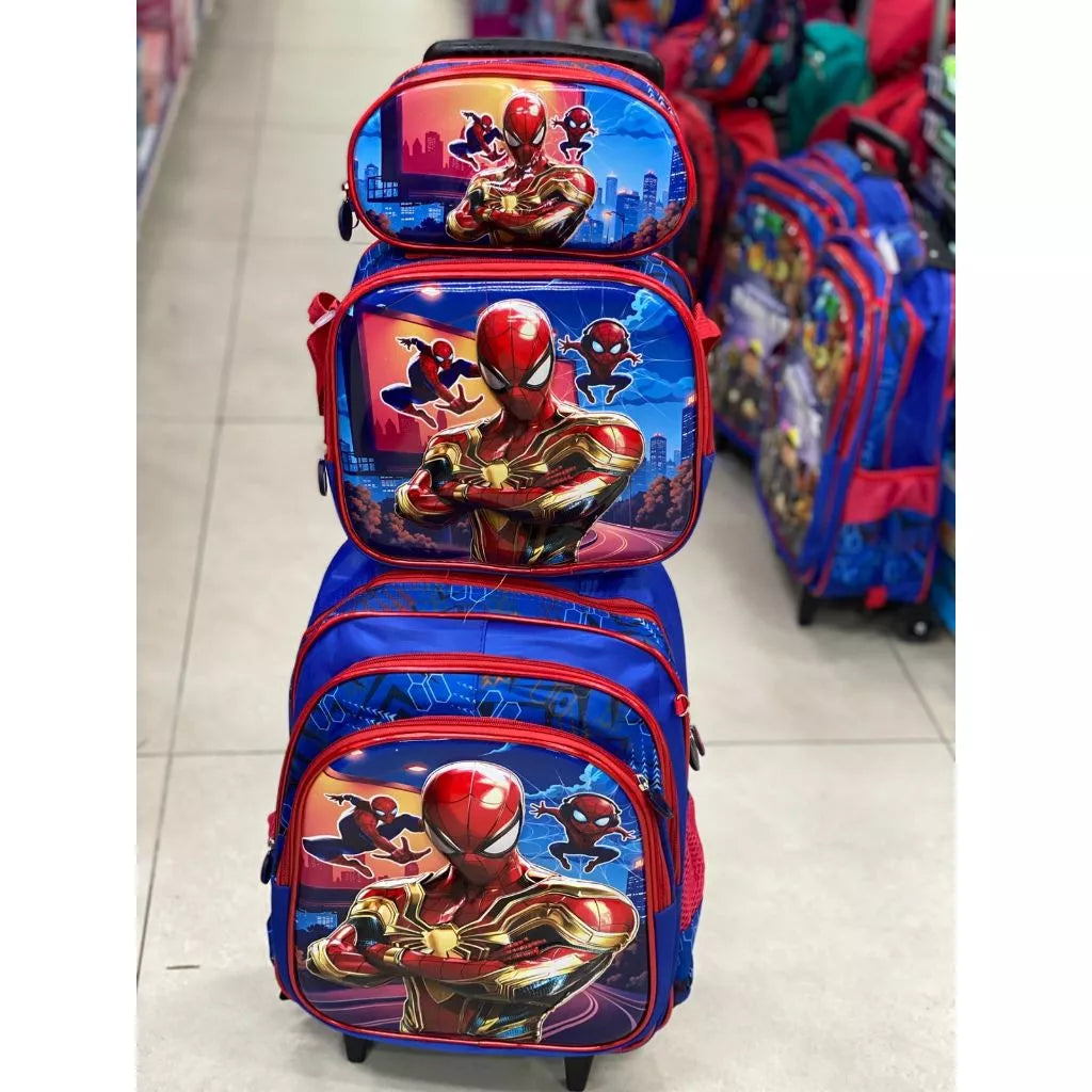 Kit Escolar Homem-Aranha com Mochila com e sem Rodinhas + Lancheira + Estojo