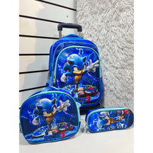 Mochila Escolar Infantil Sonic com Lancheira e Estojo – Kit 3 Peças 3D