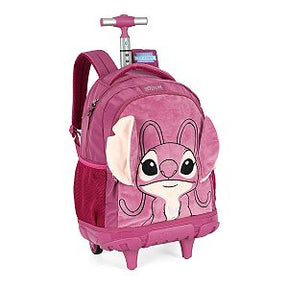Kit Mochila De Rodinhas Stitch + Lancheira + Bolsinha Com Orelhas - Com Carrinho Removível