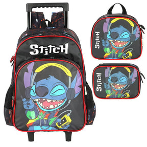 Mochila Escolar Infantil Stitch Disney Original com Rodas – Kit Completo