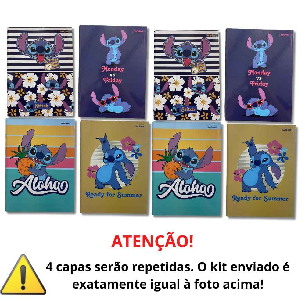 Kit Escolar Lilo & Stitch com 8 Cadernos Brochurão Capa Dura 80 Folhas