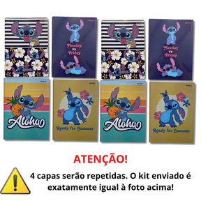 Kit Escolar Lilo & Stitch com 8 Cadernos Brochurão Capa Dura 80 Folhas