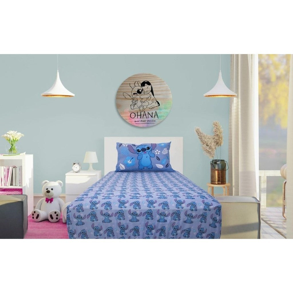 Jogo de Cama Stitch Blue 2 Peças C/ Elástico Solteiro Lilo Algodão