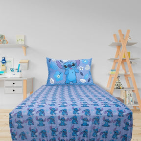Jogo de Cama Stitch Blue 2 Peças C/ Elástico Solteiro Lilo Algodão