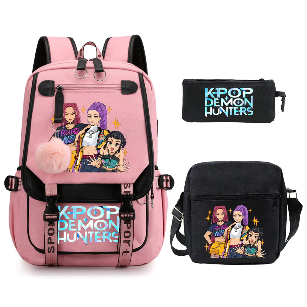 Kit Mochila K-Pop Demon Hunters - Mochila + Lancheira + Bolsinha