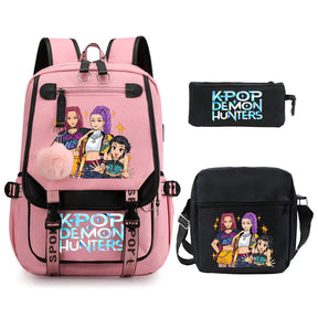 Kit Mochila K-Pop Demon Hunters - Mochila + Lancheira + Bolsinha