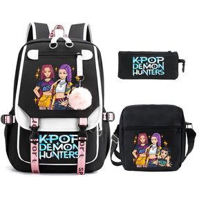 Kit Mochila K-Pop Demon Hunters - Mochila + Lancheira + Bolsinha