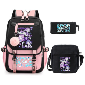 Kit Mochila K-Pop Demon Hunters - Mochila + Lancheira + Bolsinha