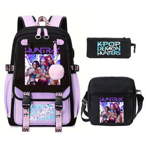 Kit Mochila K-Pop Demon Hunters - Mochila + Lancheira + Bolsinha