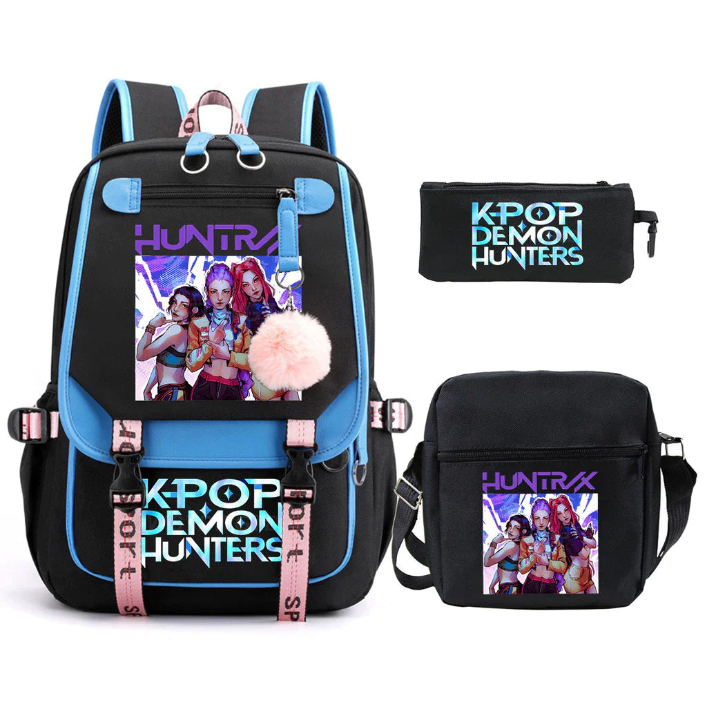 Kit Mochila K-Pop Demon Hunters - Mochila + Lancheira + Bolsinha