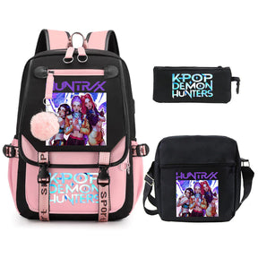 Kit Mochila K-Pop Demon Hunters - Mochila + Lancheira + Bolsinha