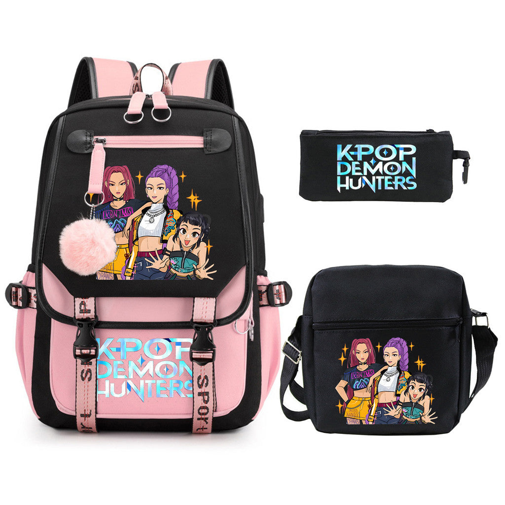 Kit Mochila K-Pop Demon Hunters - Mochila + Lancheira + Bolsinha