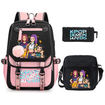 Kit Mochila K-Pop Demon Hunters - Mochila + Lancheira + Bolsinha