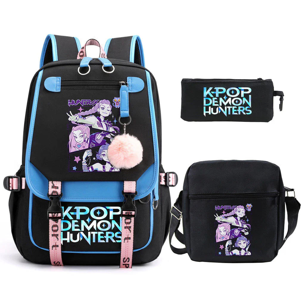 Kit Mochila K-Pop Demon Hunters - Mochila + Lancheira + Bolsinha