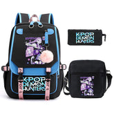 Kit Mochila K-Pop Demon Hunters - Mochila + Lancheira + Bolsinha