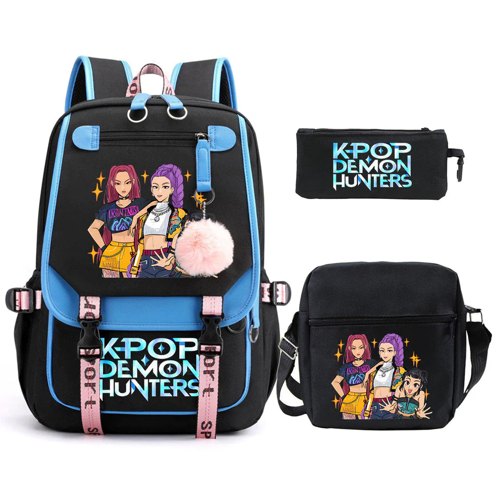 Kit Mochila K-Pop Demon Hunters - Mochila + Lancheira + Bolsinha
