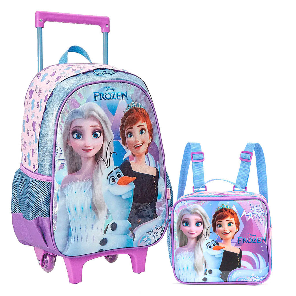 Kit Mochila Escolar Frozen com Rodinhas + Lancheira