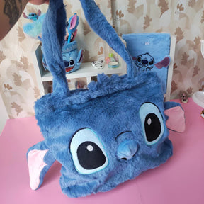 Bolsa Lancheira Quadrada Grande Pelúcia Stitch Azul