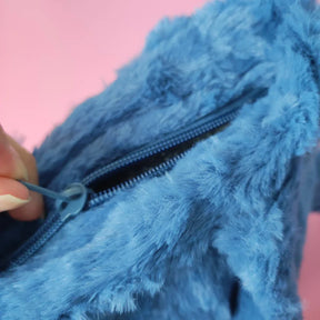 Bolsa Lancheira Quadrada Grande Pelúcia Stitch Azul